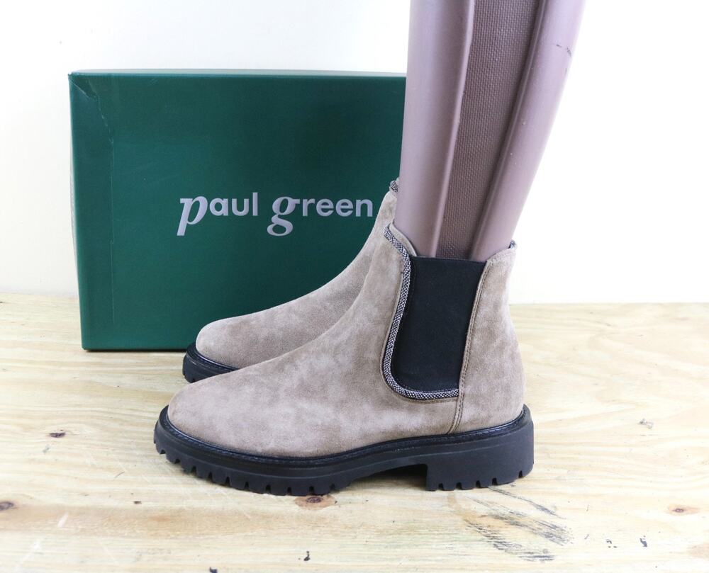 New Paul Green Boots Womens 6 Beige Brown Leather Chelsea Platform Ankle Shoes